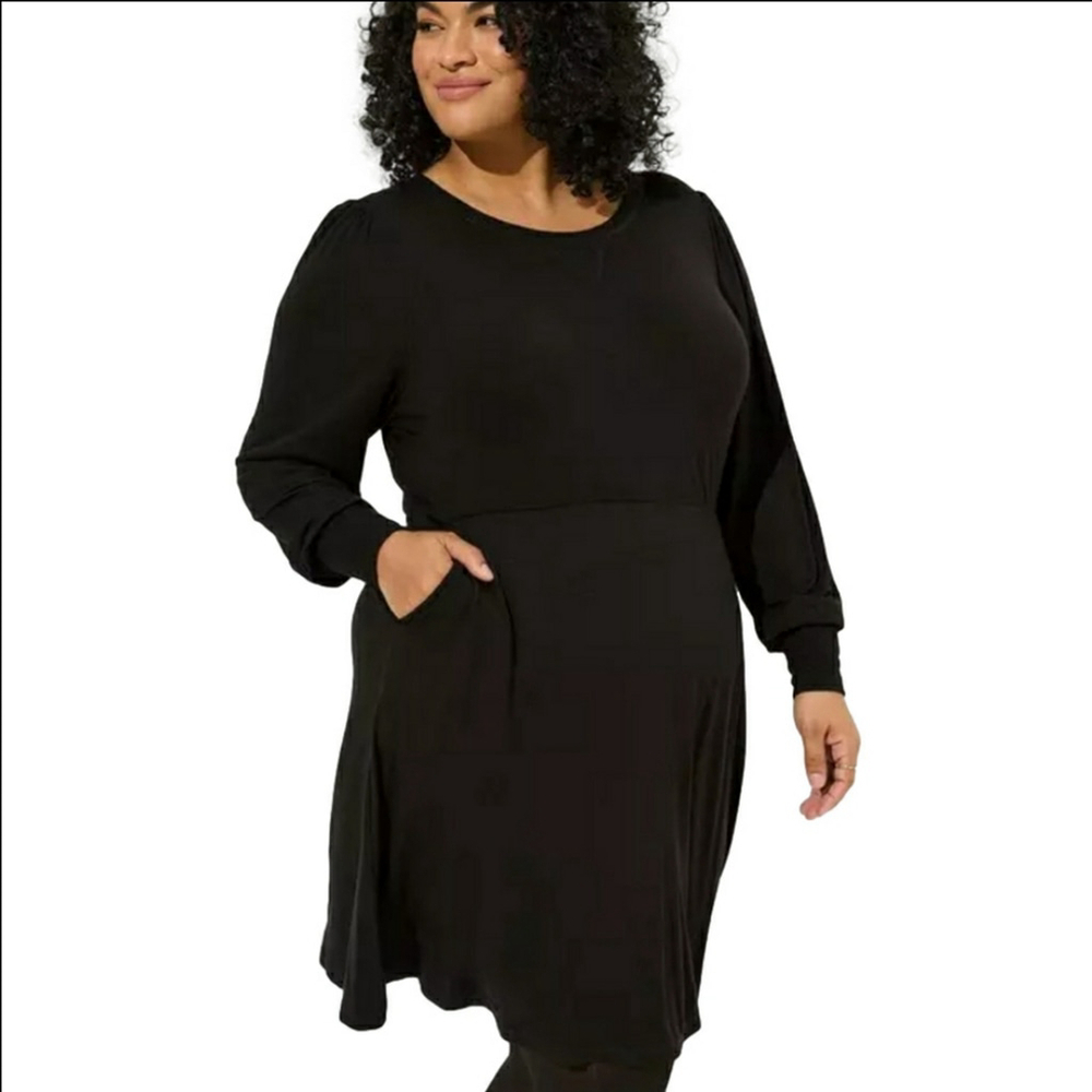 Torrid Mini Super Soft Puff Sleeve Skater Dress Black 3X